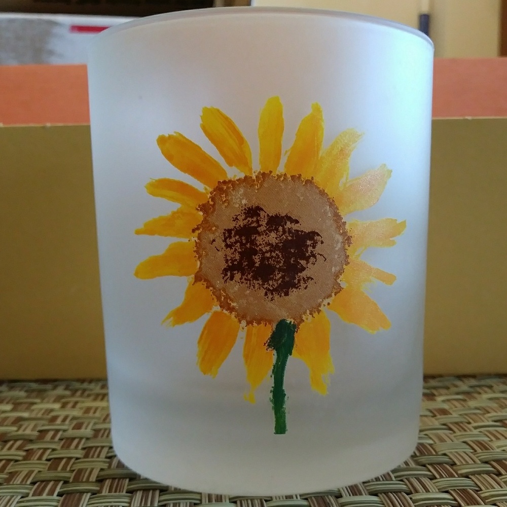 Dartington frosted old fashioned glass SUNFLOWER